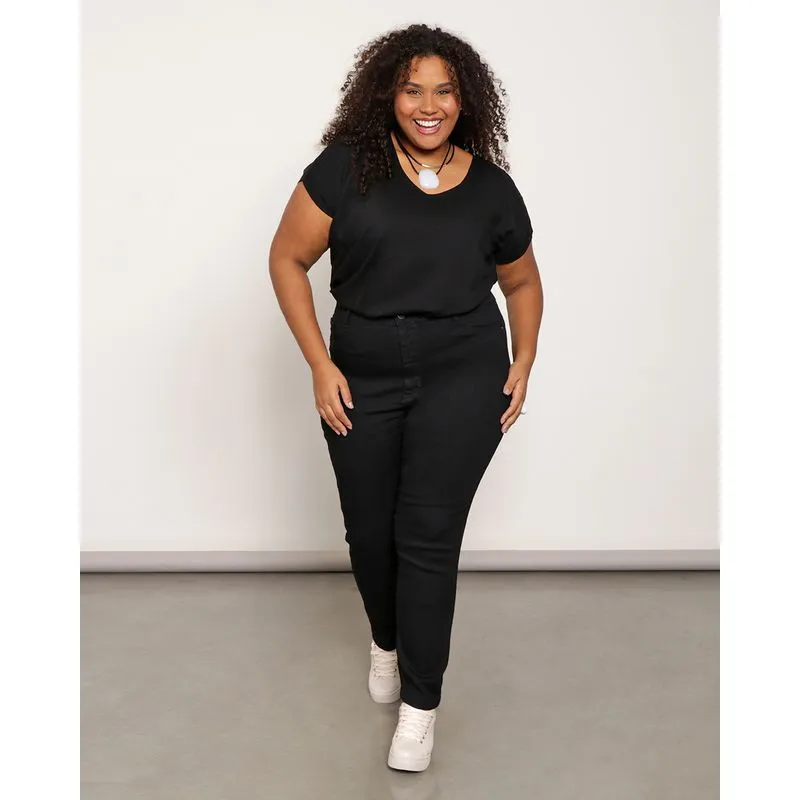 Calça Jeans Feminina Plus Size Vizzy Skinny Preta 46