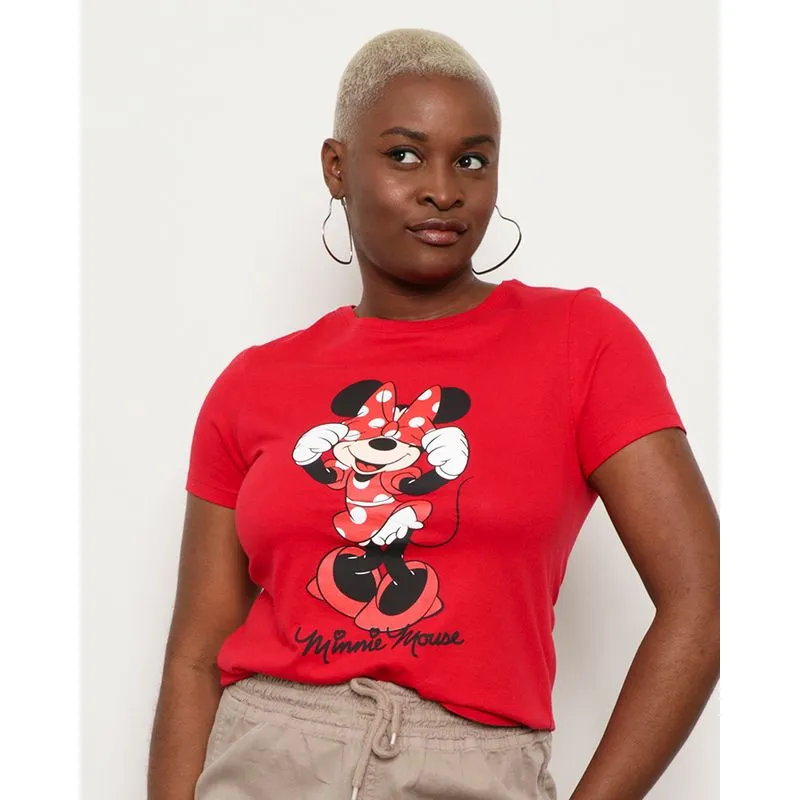 Camiseta Feminina Manga Curta Disney Minnie Vermelha GG