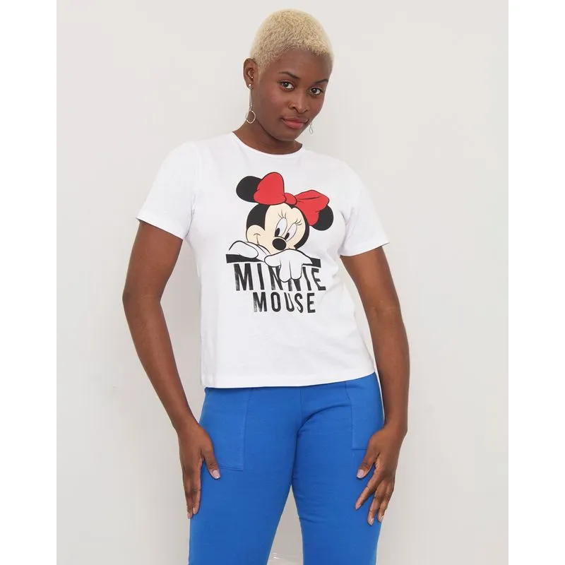 Camiseta Feminina Disney Minnie Manga Curta Branca P