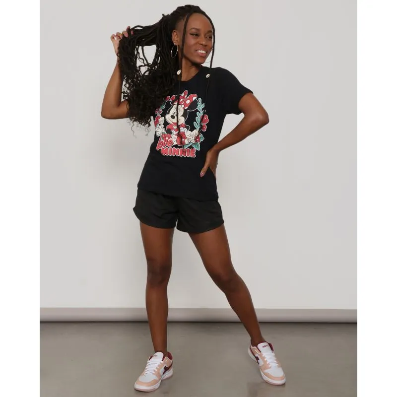 Camiseta Feminina Algodão Disney Minnie Manga Curta Preta G