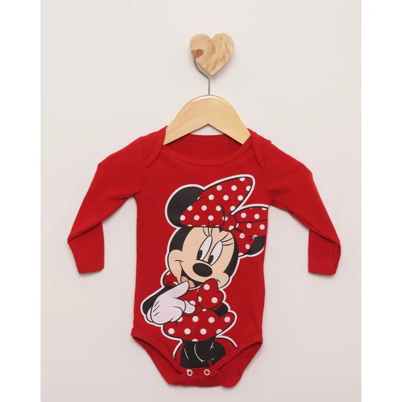 Body Bebê Manga Longa Estampa Minnie Disney Vermelho M
