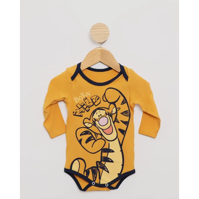 Body Bebê Manga Longa Tigrão Disney Mostarda G