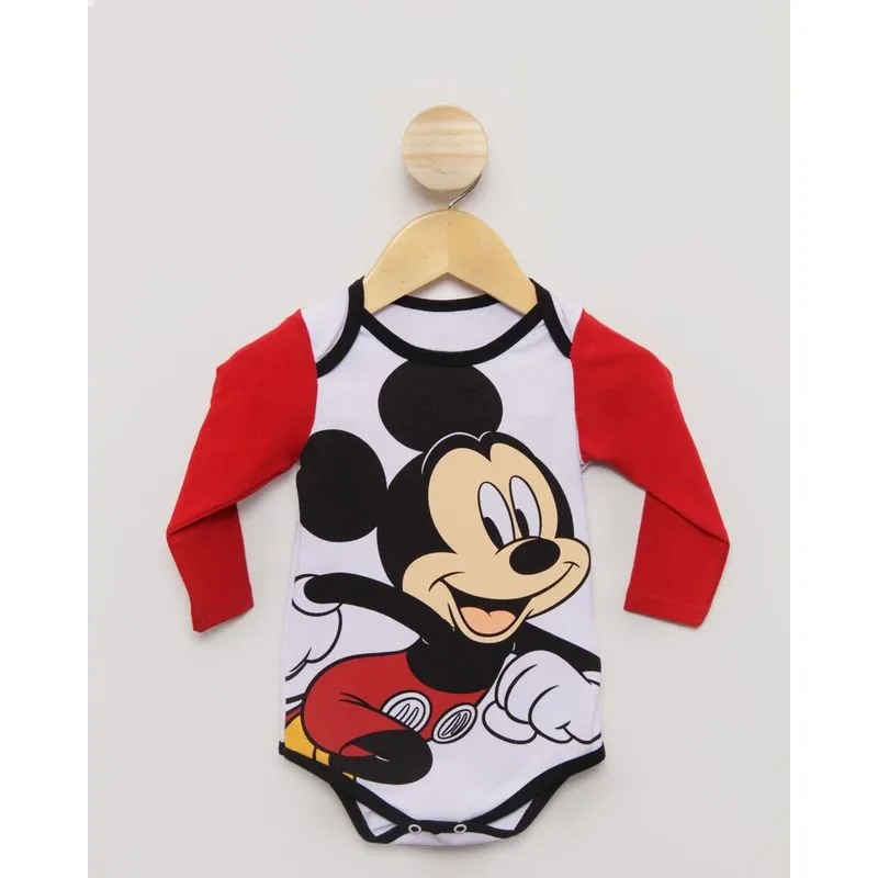 Body Bebê Manga Longa Estampa Mickey Disney Branco G