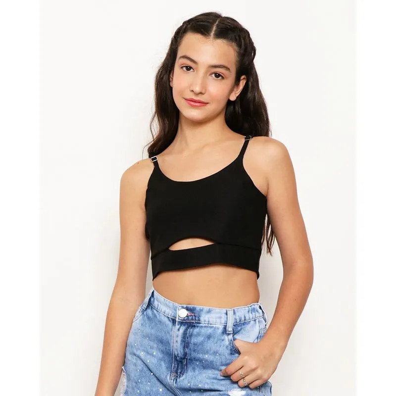Blusa Cropped Juvenil Com Abertura Preto 10