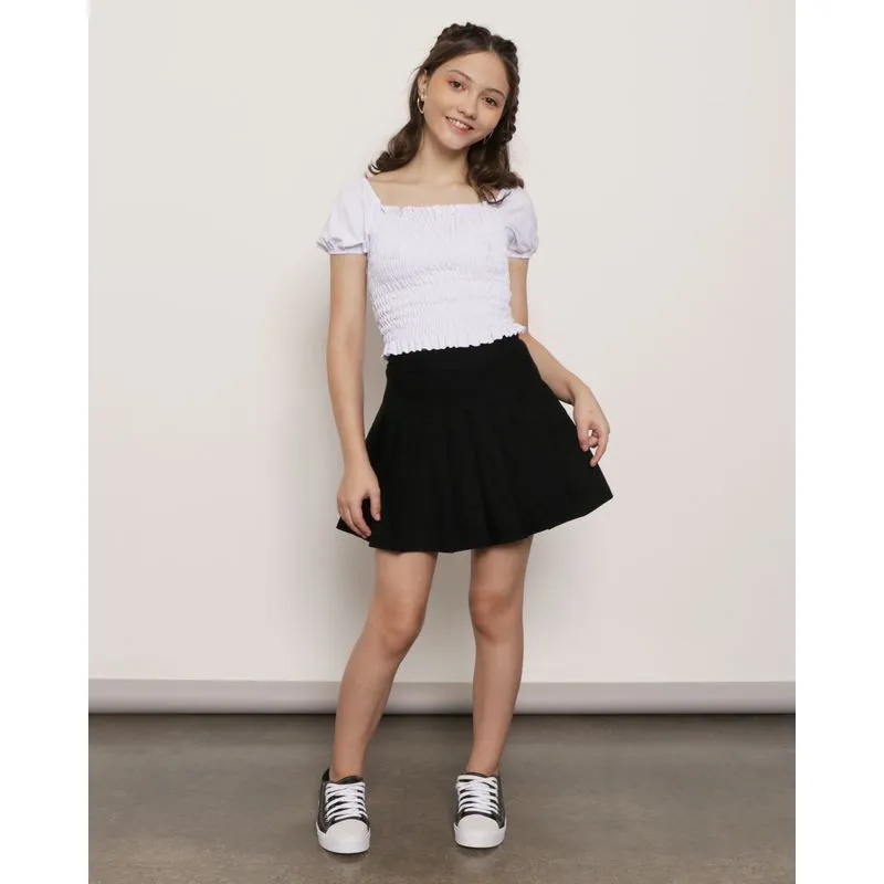Short Saia Juvenil Curto Com Pregas Preto 12