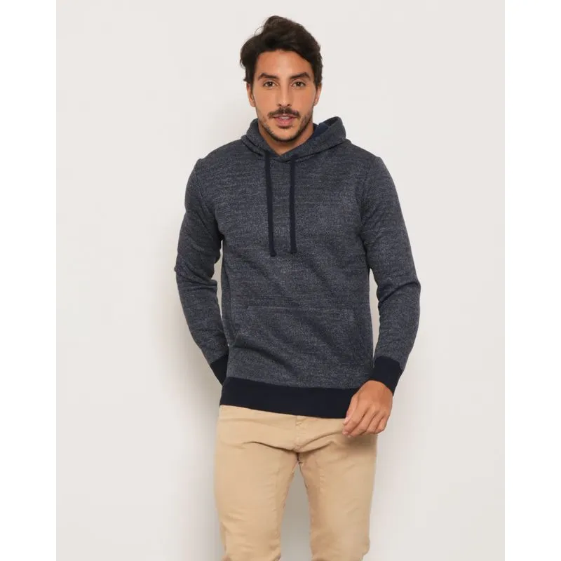 Blusão Masculino Tricô Flanelado Com Capuz Marinho GG