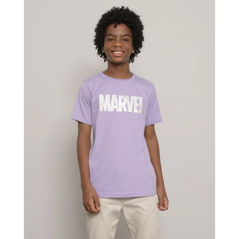 Camiseta Juvenil Estampa Foil Marvel Manga Curta Lilás UN
