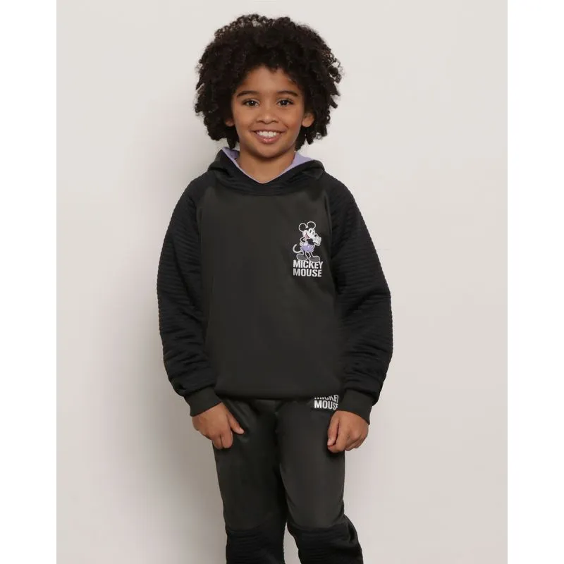 Blusão Moletom Infantil Disney Mickey Capuz Preto 10