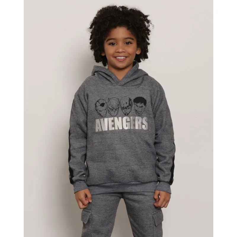 Blusão Moletom Infantil Marvel Estampa Vingadores Cinza 8