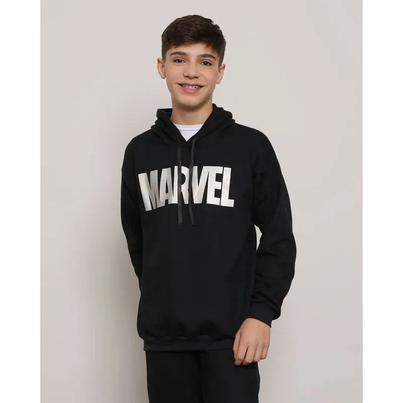 Blusão Moletom Juvenil Marvel Estampa Preta 14
