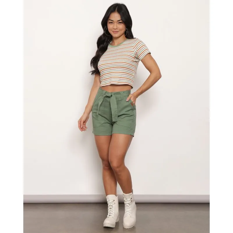 Short Sarja Feminino Faixa De Amarração com Bolsos Verde 42