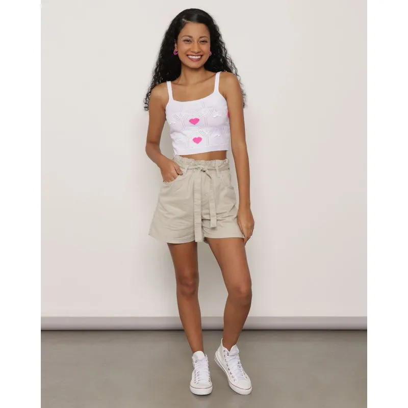 Short Sarja Feminino Clochard Bege Claro 42