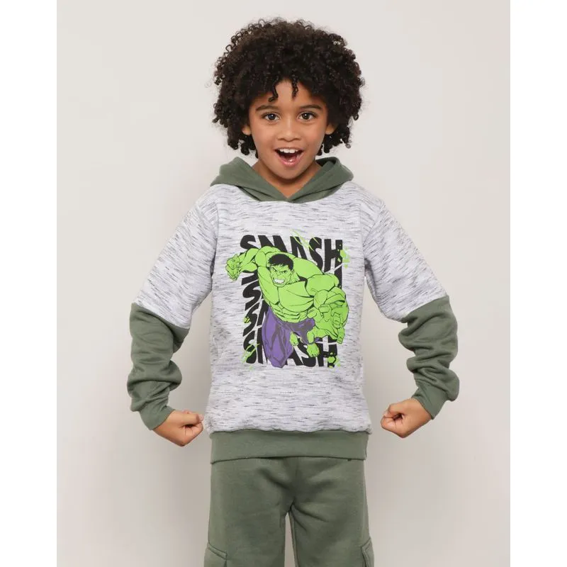 Blusão Moletom Infantil Recorte Com Capuz Hulk Marvel Cinza 10
