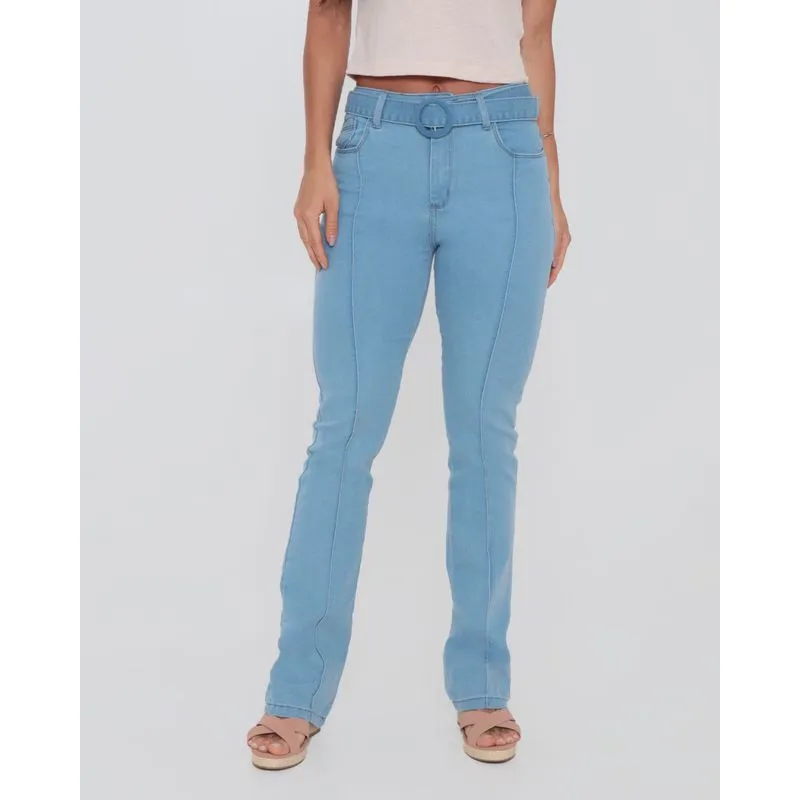 Calça Jeans Feminina Flare Cinto Azul 42