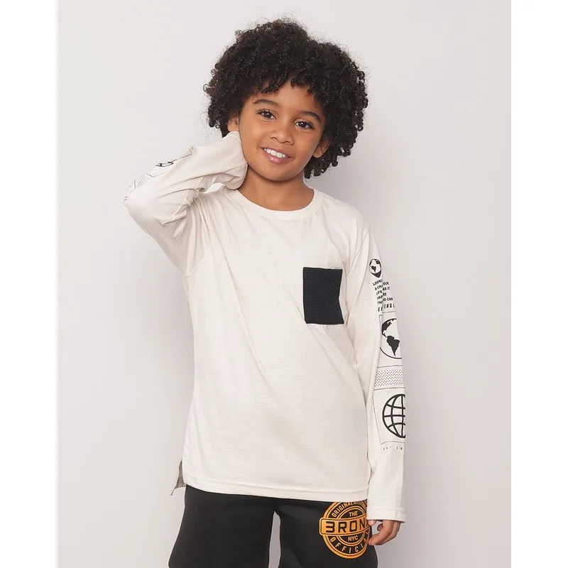 Camiseta Infantil Manga Longa Com Bolso Bege 10