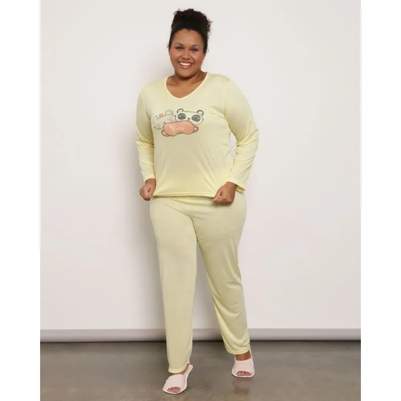 Pijama Feminino Estampa Sleep Longo Amarelo 52