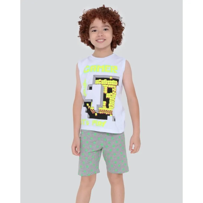Pijama Infantil Curto Estampa Game Branco 4
