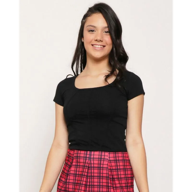 Blusa Juvenil Manga Curta Recorte Corset Preta 16