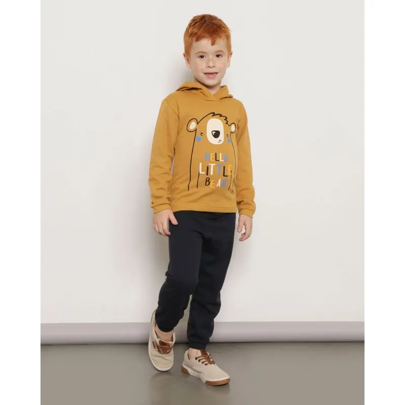 Conjunto Moletom Infantil Com Capuz Coala Mostarda 6