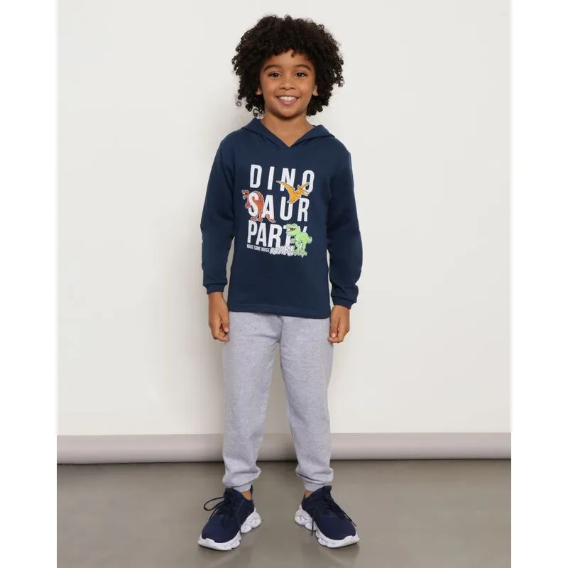 Conjunto Moletom Infantil Estampa Dinosaur Party Marinho 4