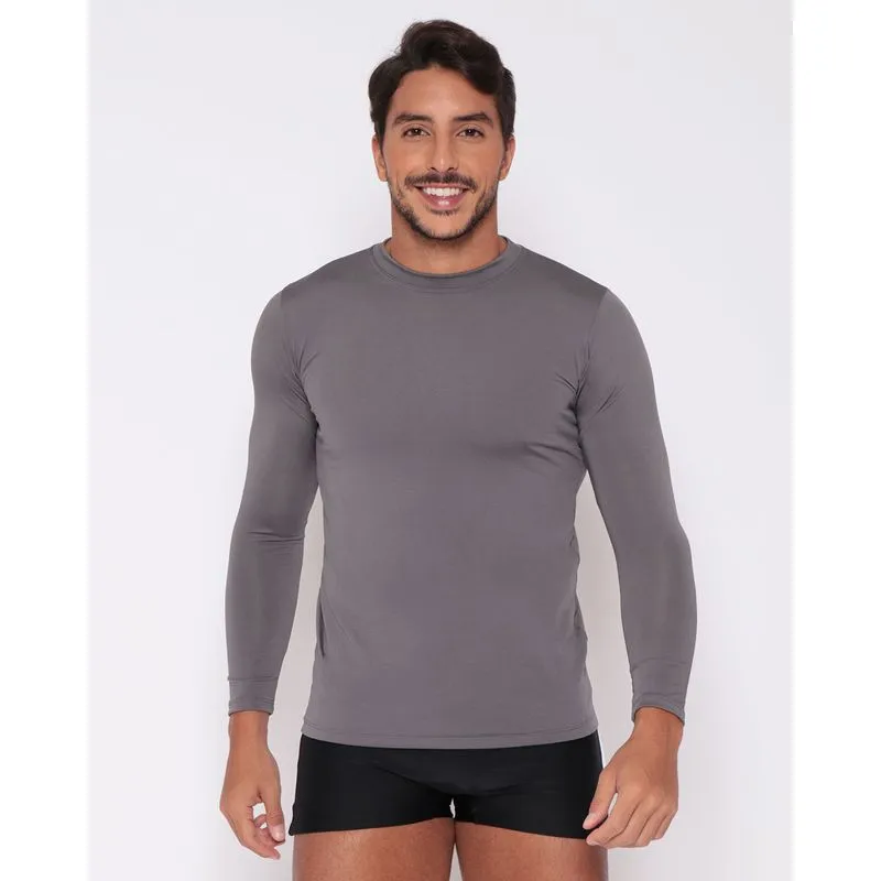 Camiseta Masculina Manga Longa Proteção UV Cinza M
