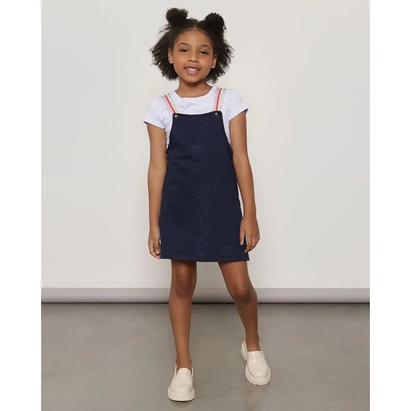 Salopete Infantil Com Blusa Manga Curta Branco e Marinho 6