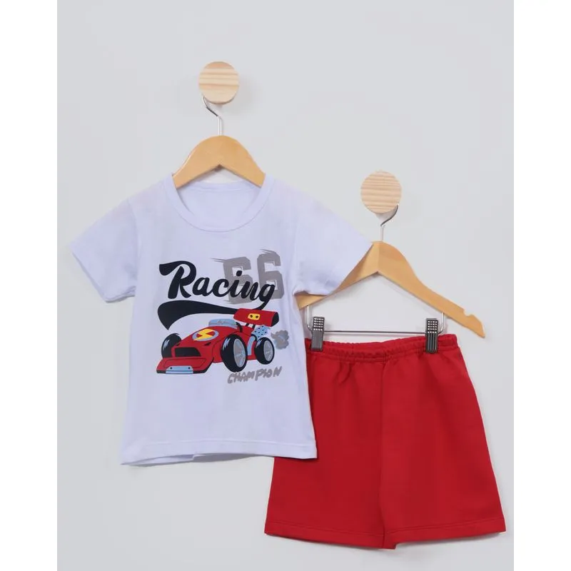 Conjunto Bebê Moletinho Estampa Carro Branco 1