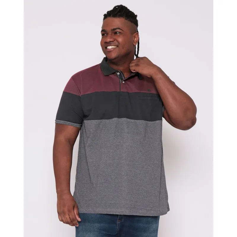 Polo Masculina Plus Size Recorte Preta G1