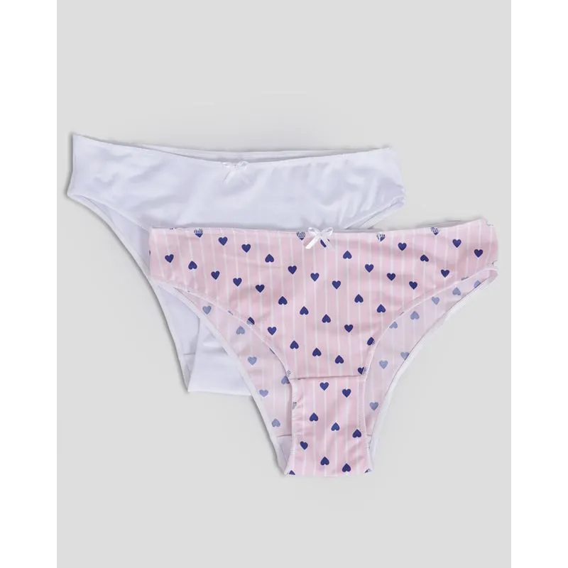 Kit 2 Calcinhas Biquíni Estampada Rosa Branca M