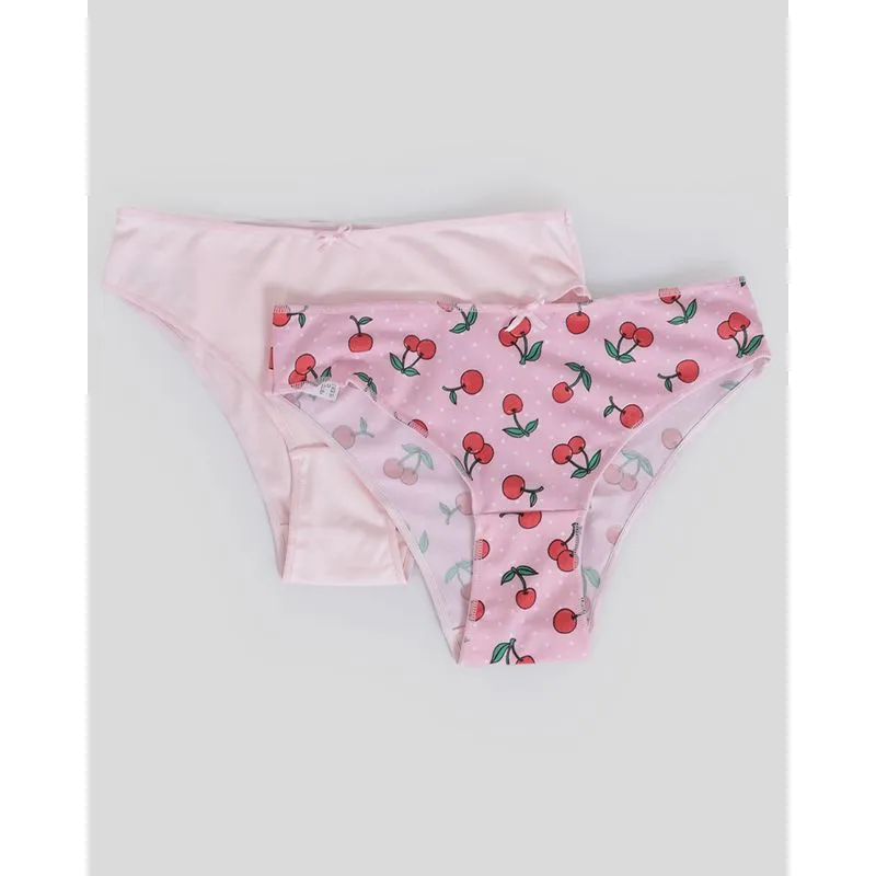 Kit Com 2 Calcinhas Feminina Biquíni Estampada E Lisa Rosa P