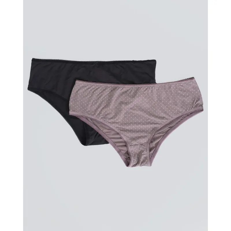 Kit 2 Calcinhas Plus Size Biquíni Poá Bege Preta GG