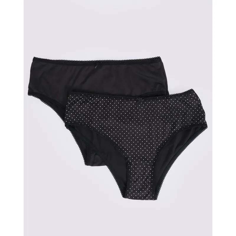 Kit 2 Calcinhas Plus Size Biquíni Poá Preta G