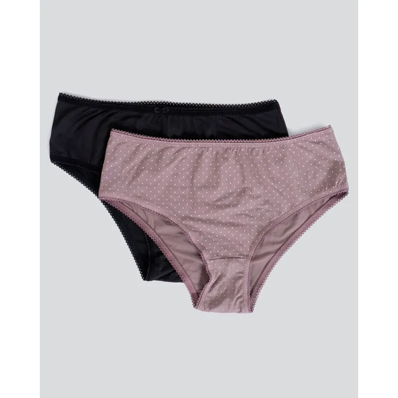 Kit 2 Calcinhas Plus Size Biquíni Estampa Poá Bege E Preta P