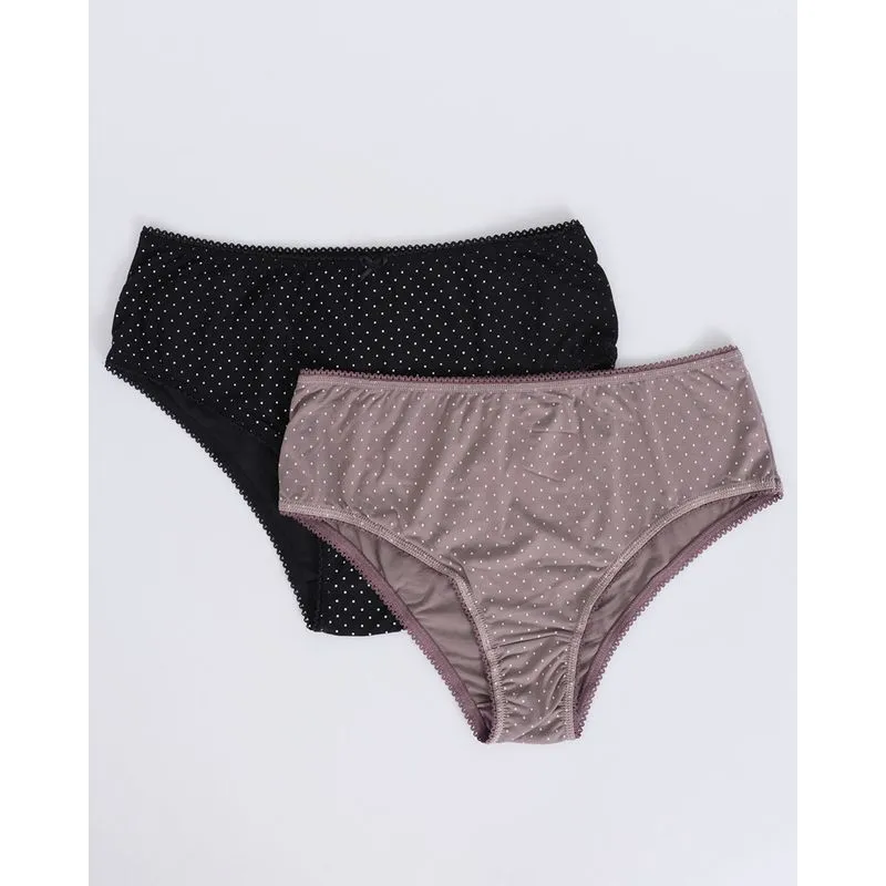 Kit 2 Calcinhas Plus Size Biquíni Estampa Poá Preta E Bege M