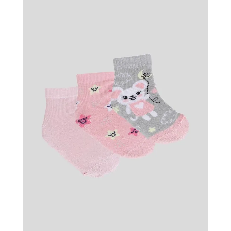 Kit Meia Bebê 3 Pares Rosa Cinza 17 A 22