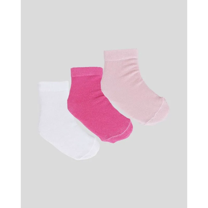 Kit Meia Bebê 3 Pares Rosa Branca 17 A 22