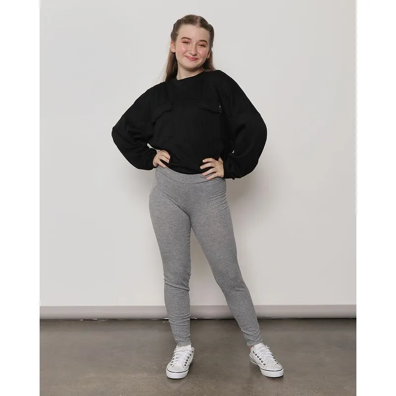 Calça Legging Juvenil Canelada Cinza na Lojas Torra 16