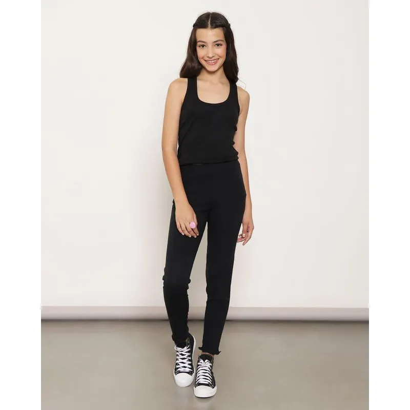 Calça Legging Juvenil Canelada Preta 10
