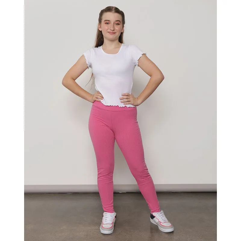Calça Legging Juvenil Canelada Rosa 14