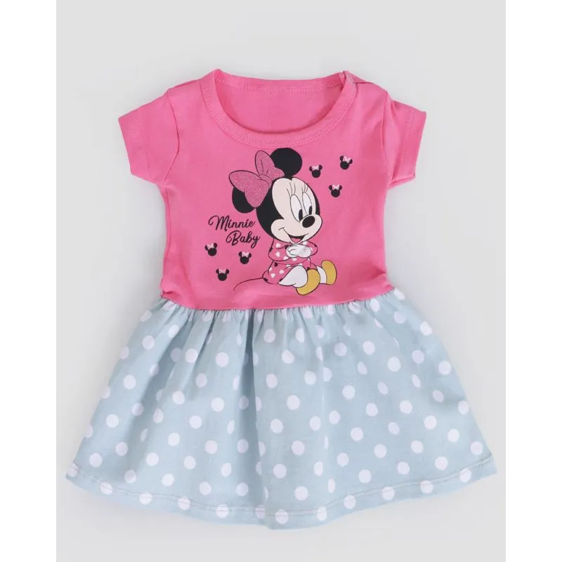 Vestido Bebê Estampa Minnie Poá Disney Rosa G