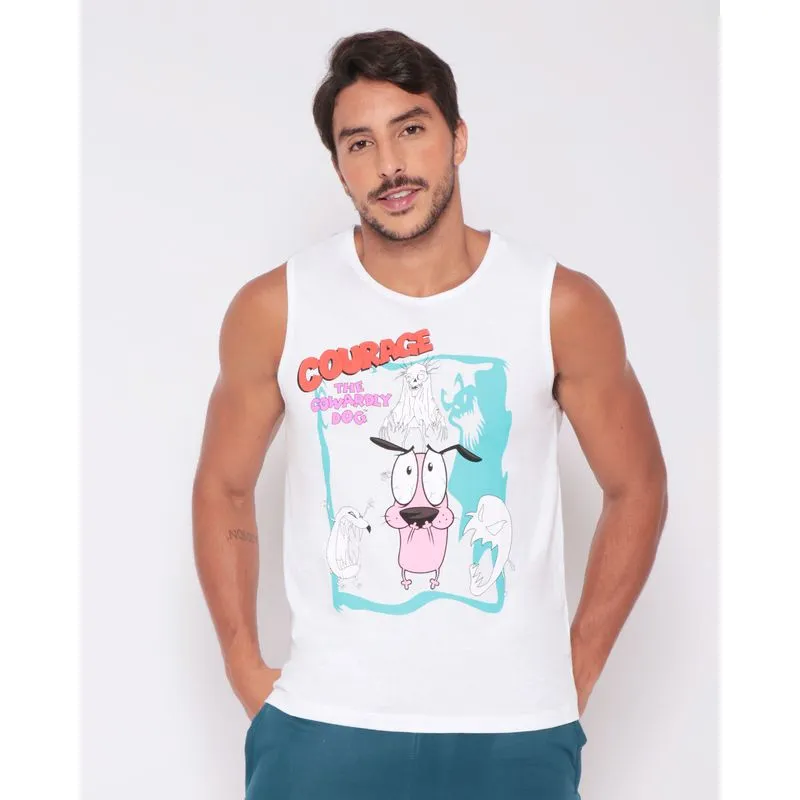 Regata Masculina Estampa Coragem, O Cão Covarde Branca P