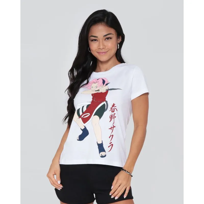 Camiseta Feminina Estampa Sakura Naruto Branca P