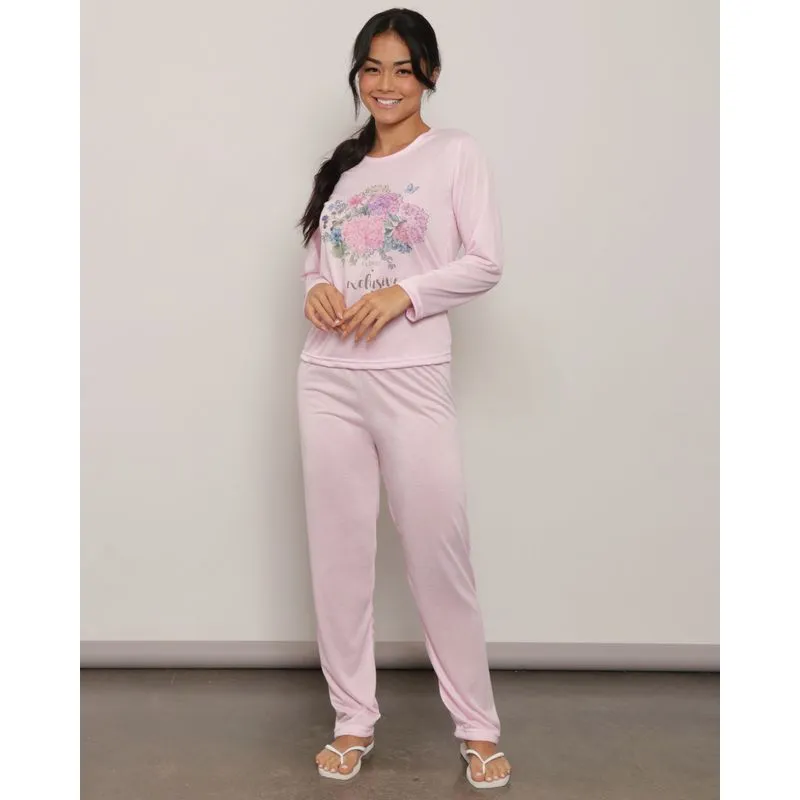 Pijama Feminino Longo Estampa Rosa GG