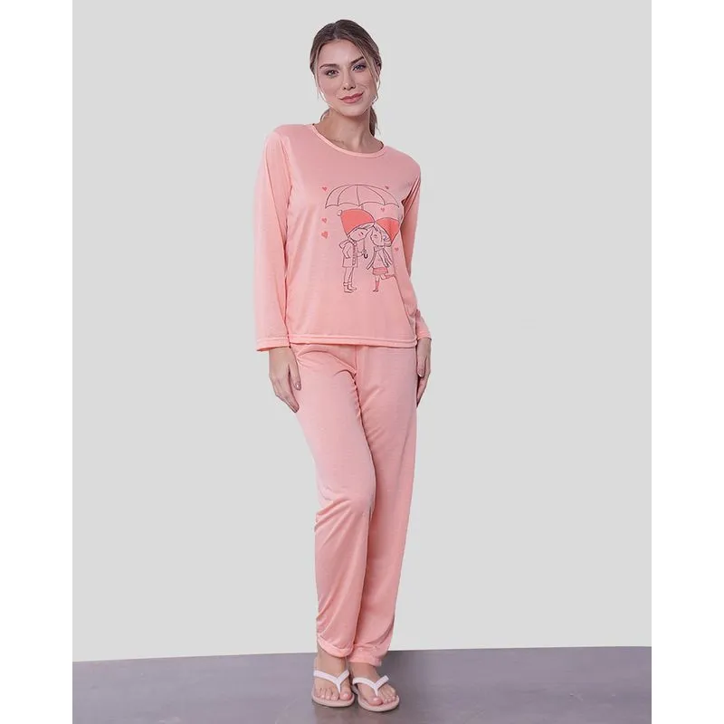 Pijama Feminino Longo Estampado Laranja M