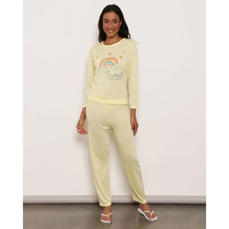 Pijama Feminino Longo Estampa Sweet Dreams Amarelo P