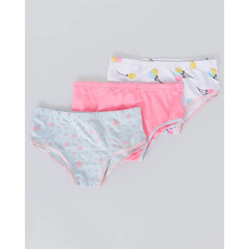 Kit 3 Calcinhas Infantil Estampada Branca Azul Neon Rosa 4