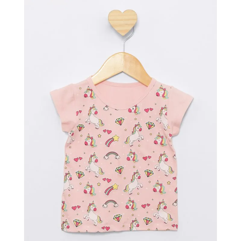 Blusa Bebê Estampa Unicórnio Manga Curta Rosa 2