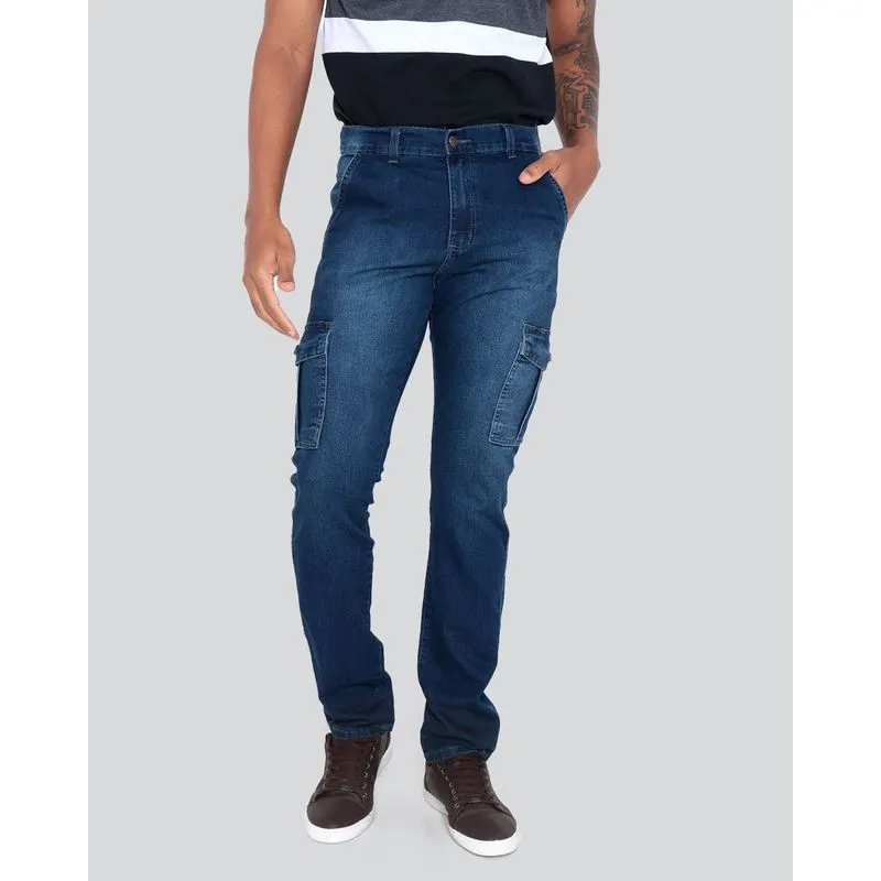 Calça Jeans Masculina Bolso Cargo Azul 44