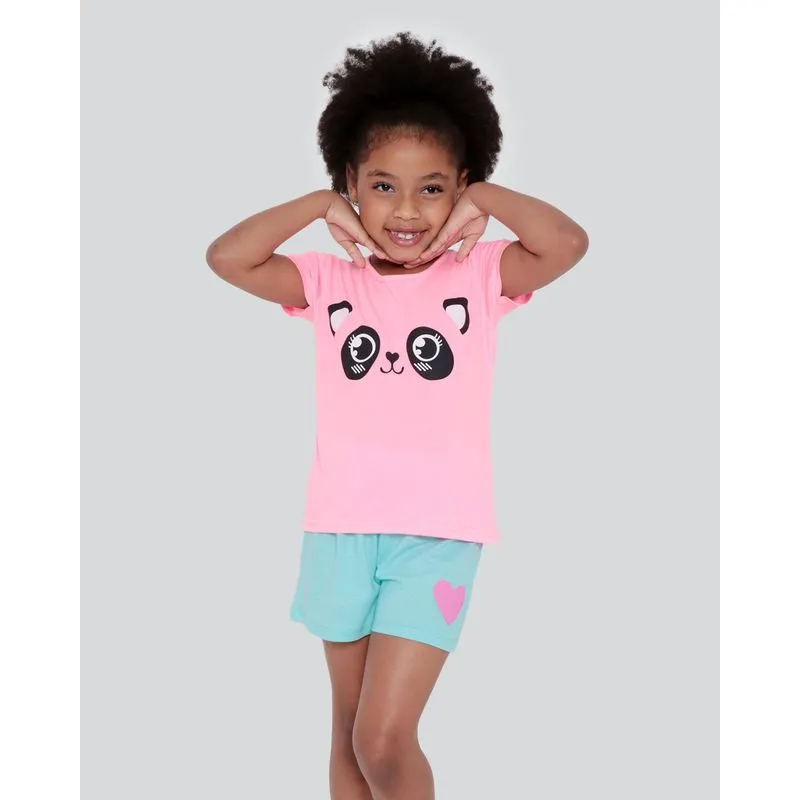 Pijama Infantil Curto Estampa Urso Neon Rosa 8