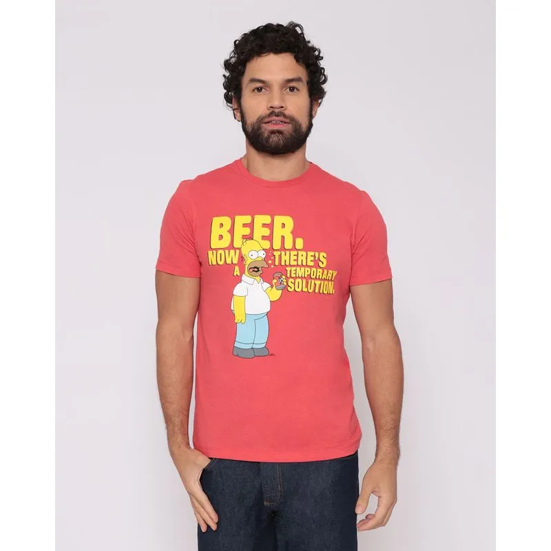 Camiseta Masculina Estampa Cerveja Os Simpsons Vermelha P